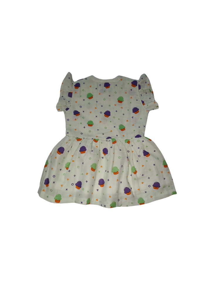 Green Cupcakes Muslin Frock (With Lining)