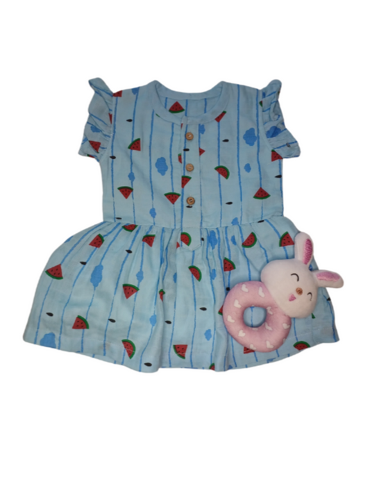 Blue Watermelon Preemie Baby Muslin Frock